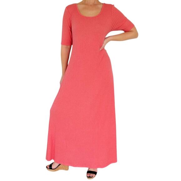 Soft Surroundings Maxi Dress Ribbed Knit Coastal Boho Coral Size Small - Picture 1 of 8